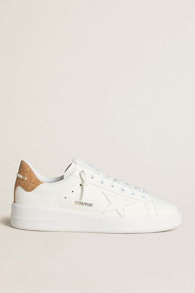 Women | Purestar with Leather Star & Croc-Print Leather Heel Tab | Optic White x Champagne Beige - Image 6