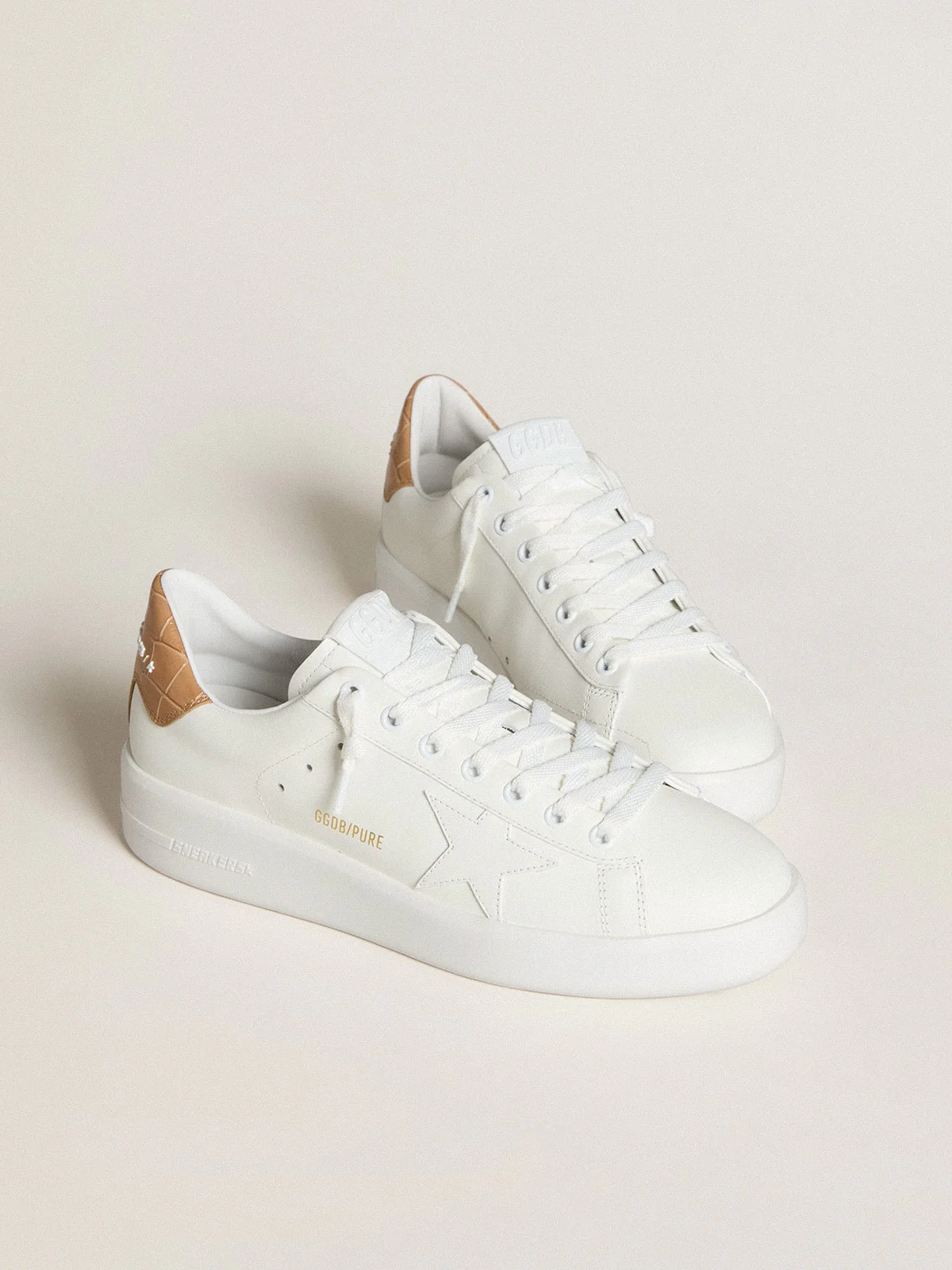 Women | Purestar with Leather Star & Croc-Print Leather Heel Tab | Optic White x Champagne Beige - Image 7