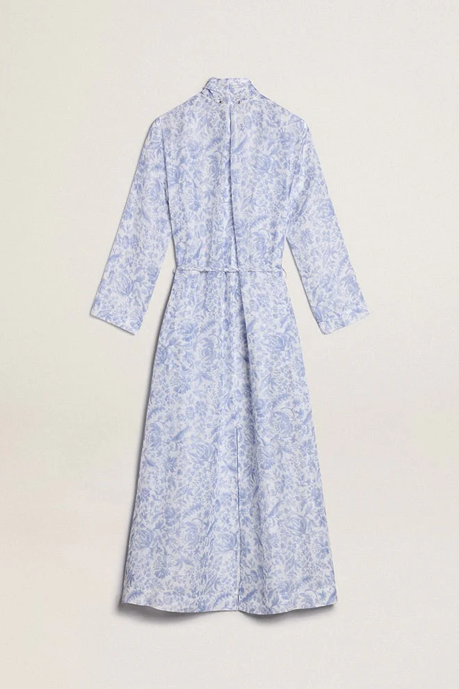 Women | Resort Collection Linen Blend Kaftan Dress with Mediterranean Blue Print | Mediterranian Blue - Image 10