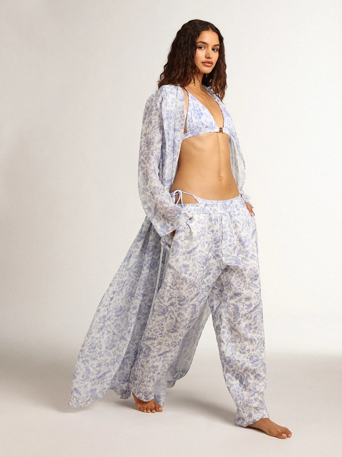 Women | Resort Collection Linen Blend Kaftan Dress with Mediterranean Blue Print | Mediterranian Blue - Image 13