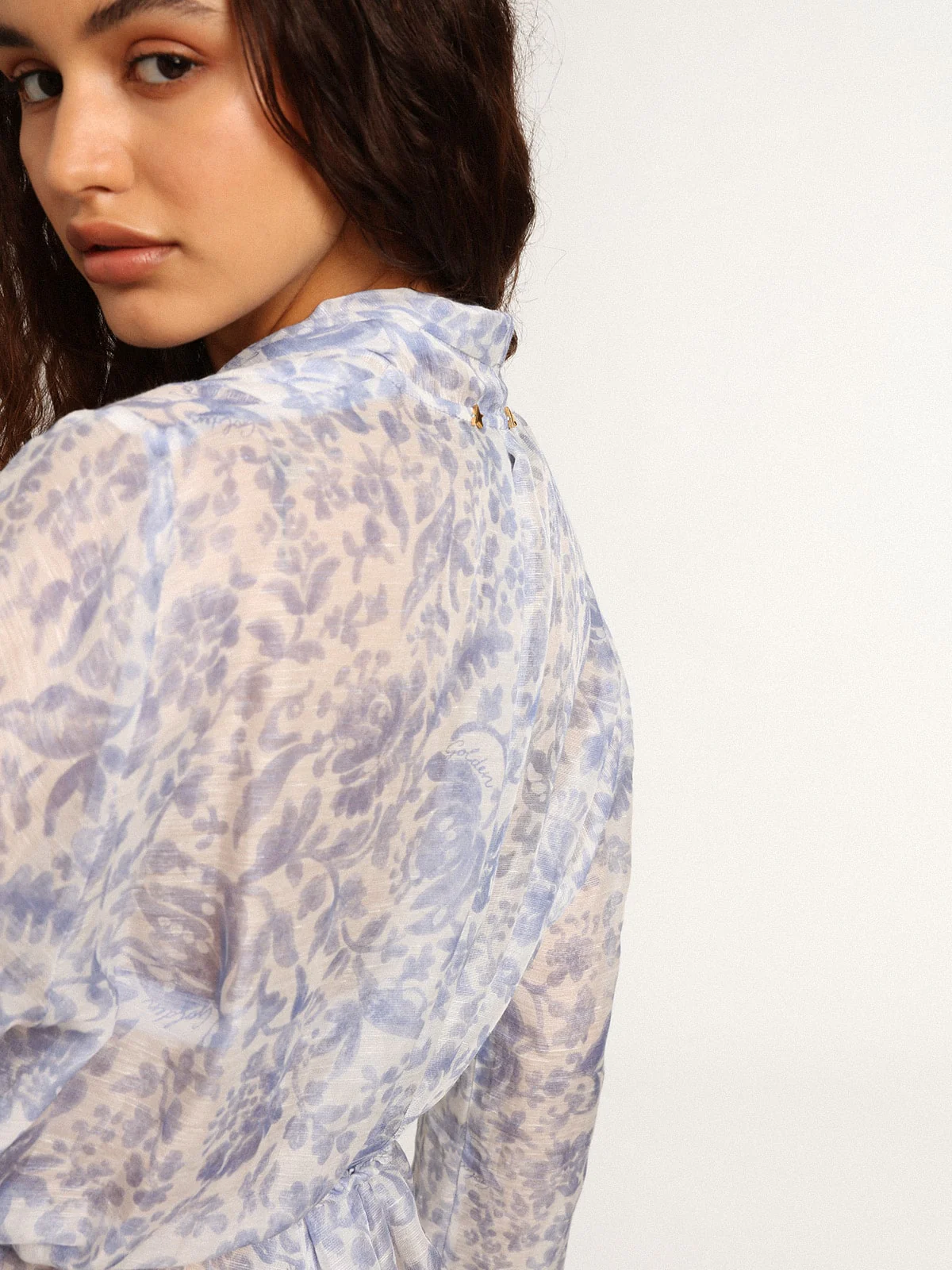 Women | Resort Collection Linen Blend Kaftan Dress with Mediterranean Blue Print | Mediterranian Blue - Image 15