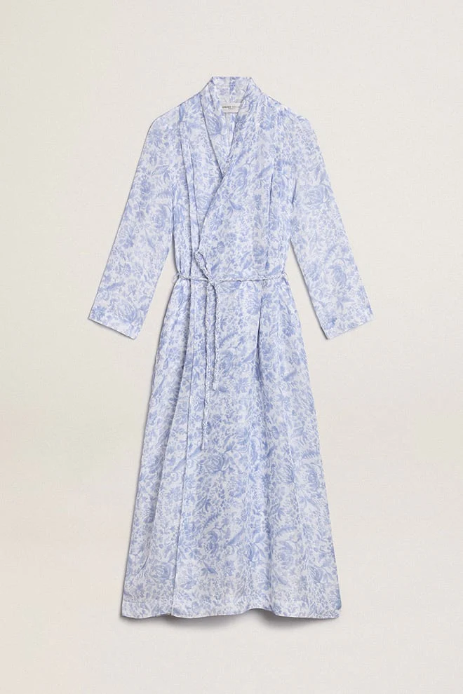 Women | Resort Collection Linen Blend Kaftan Dress with Mediterranean Blue Print | Mediterranian Blue - Image 16