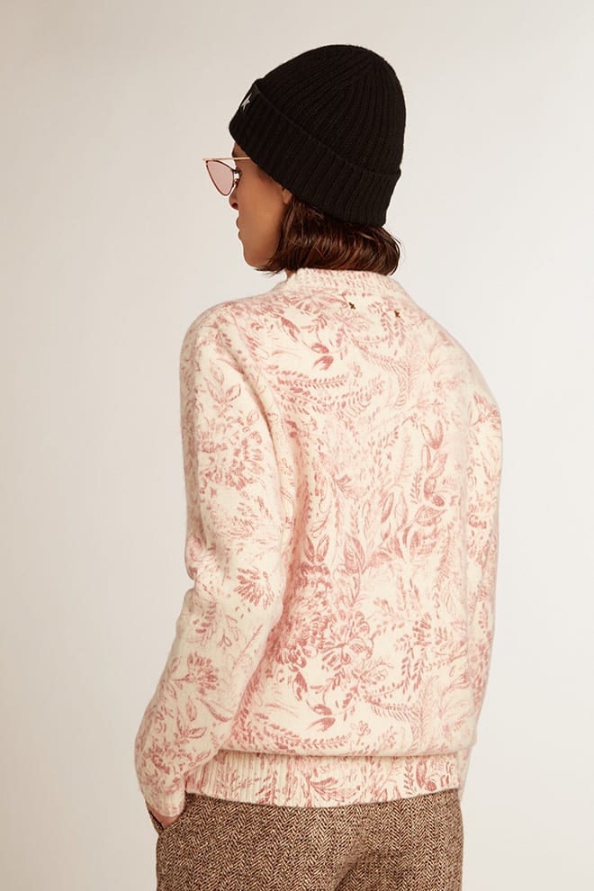 Women | Round-Neck Sweater Wool with All-Over Toile De Jouy Pattern | Heritage White x Haute Red - Image 6