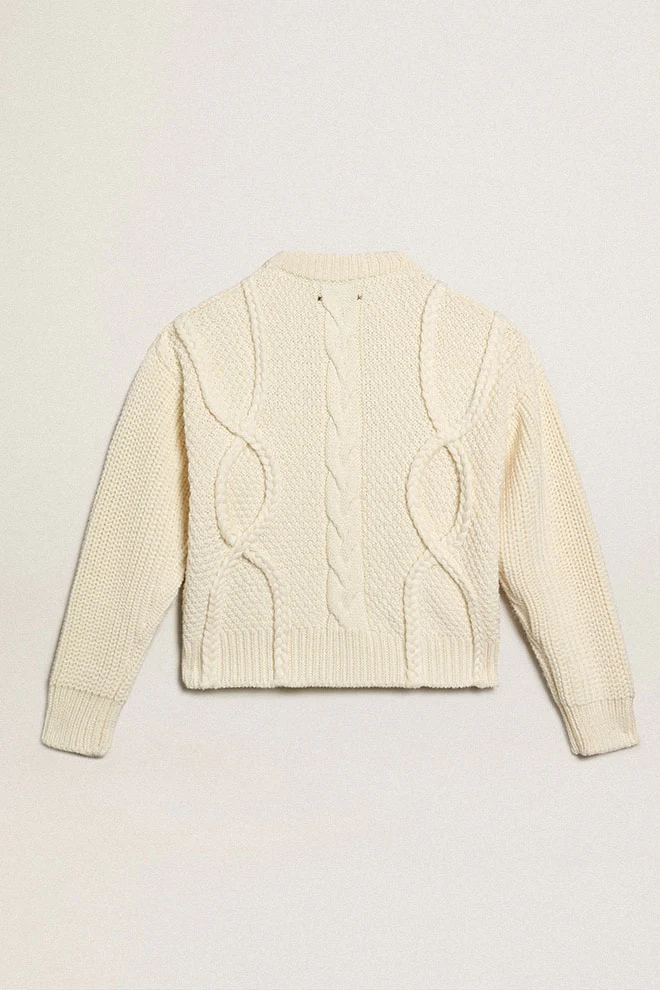 Women | Round-Neck Sweater Wool with Braided Motif | Natural White - Image 7