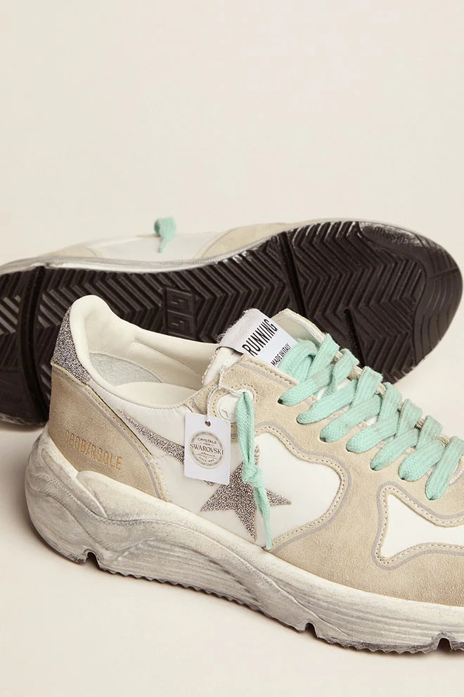 Women | Running Sole Beige & White Suede & Taupe Star | White x Silver x Ice - Image 5