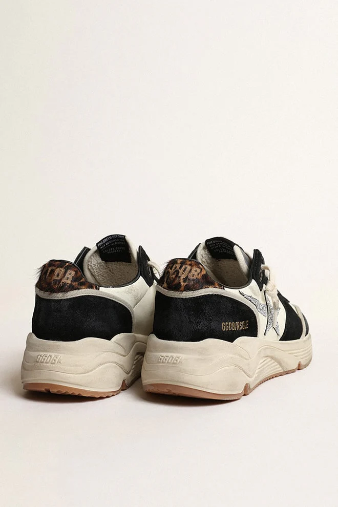 Women | Running Sole Black & White with Beige Brown Leo Heel Tab | Black x Beige x Beige Brown Black - Image 5