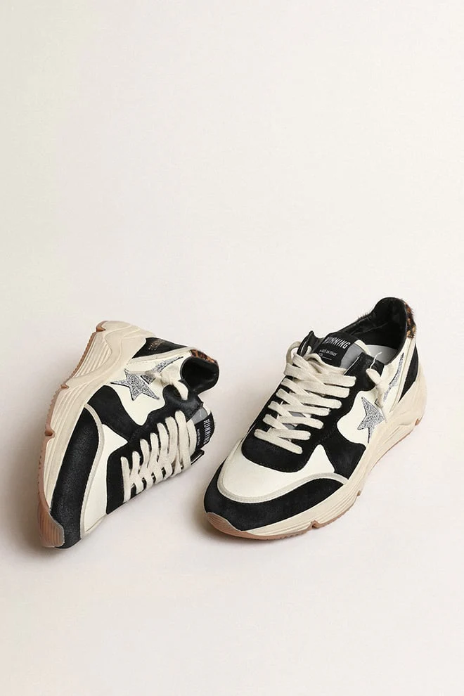 Women | Running Sole Black & White with Beige Brown Leo Heel Tab | Black x Beige x Beige Brown Black - Image 7