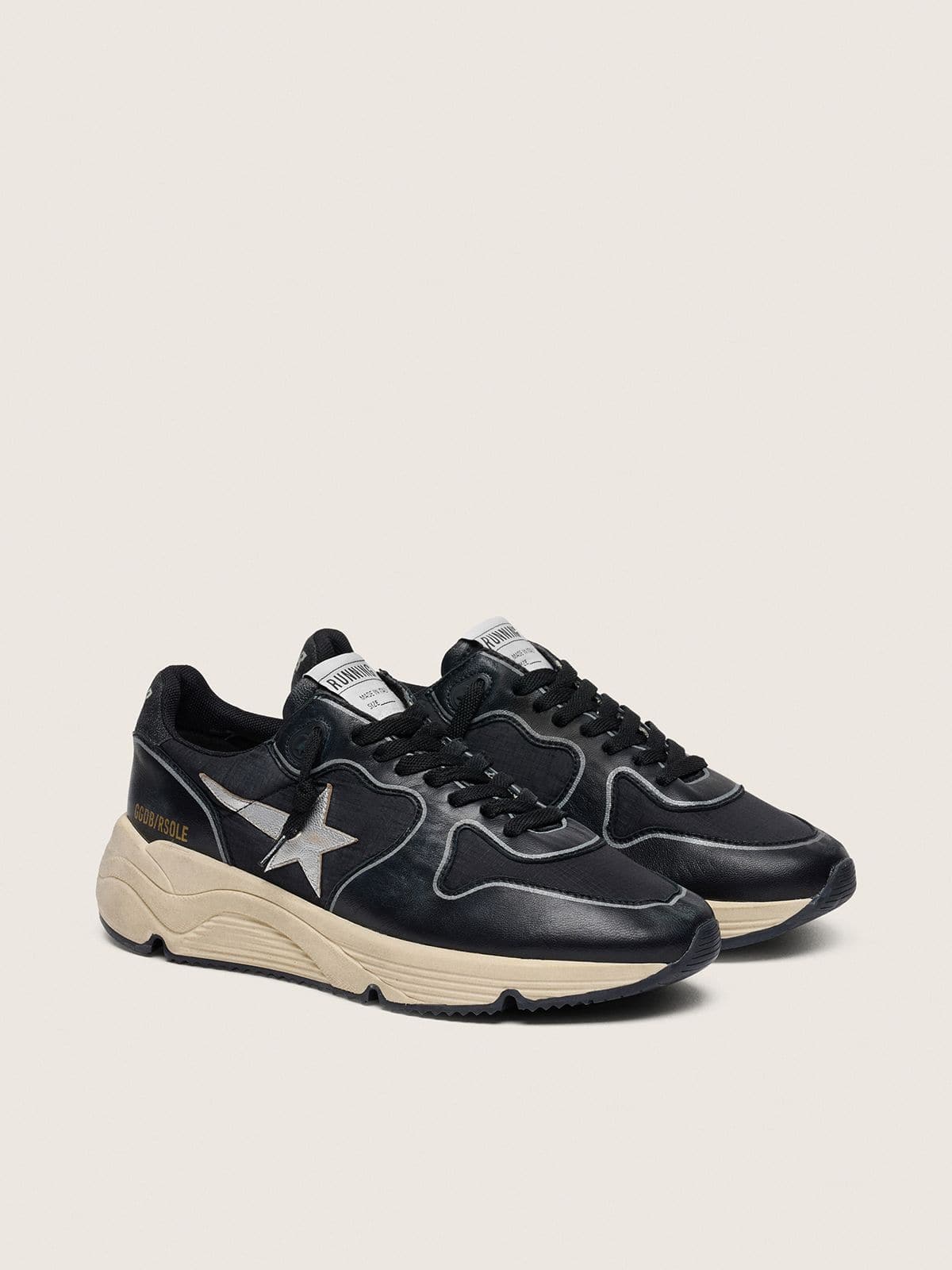 Women | Running Sole Black Nappa Leather & Nylon with A Silver Leather Star | Black x Silver - Image 13
