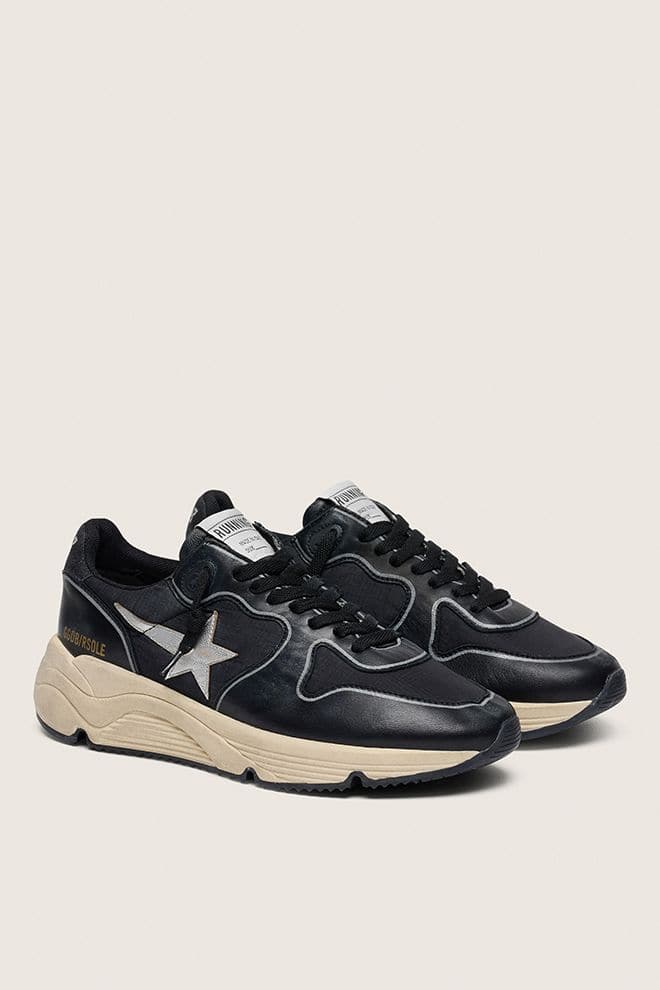 Women | Running Sole Black Nappa Leather & Nylon with A Silver Leather Star | Black x Silver - Image 3
