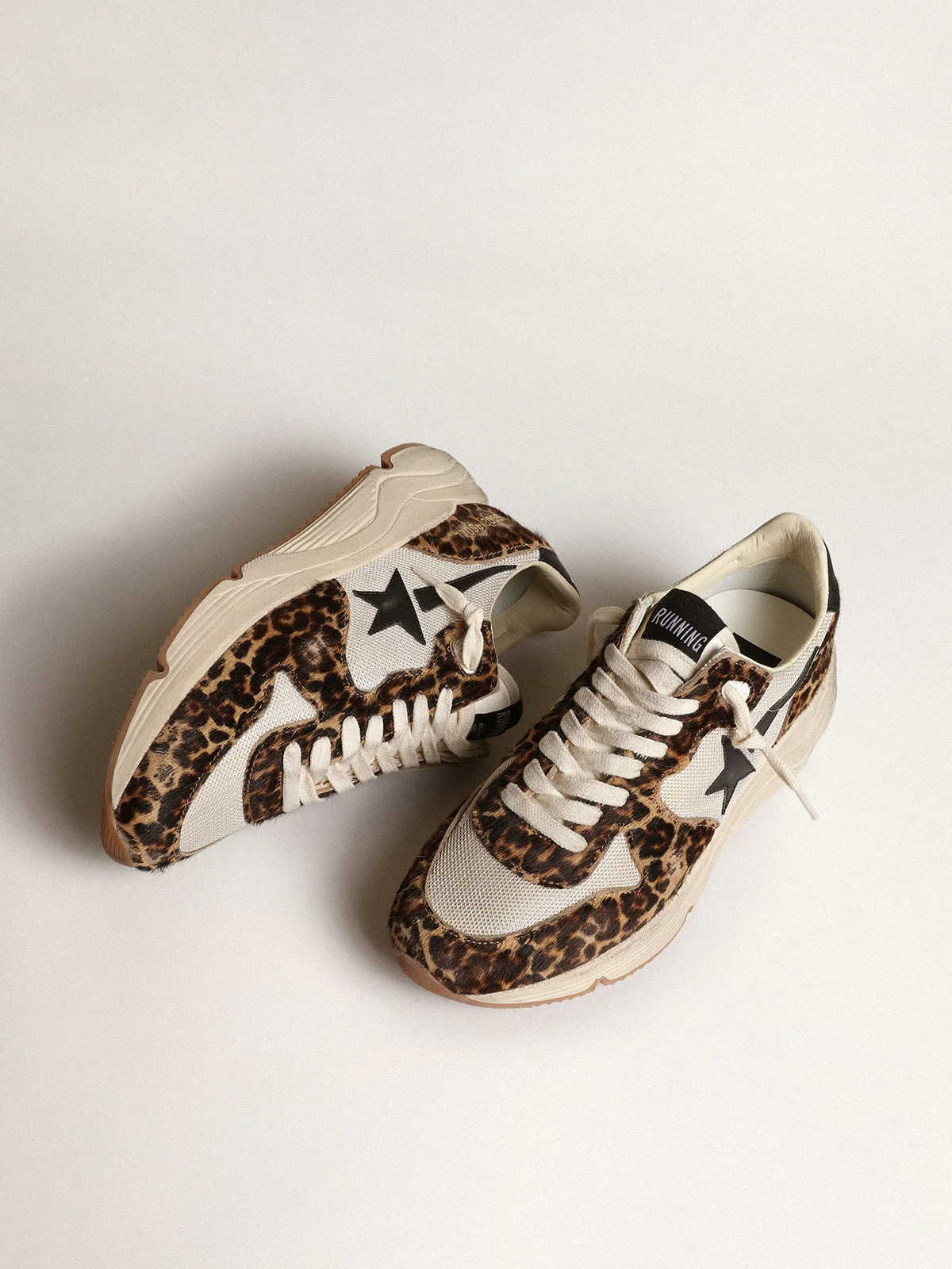 Women | Running Sole Cream-Colored Mesh with Pony Skin Inserts | Cream x Beige Brown Leo x Black - Image 3