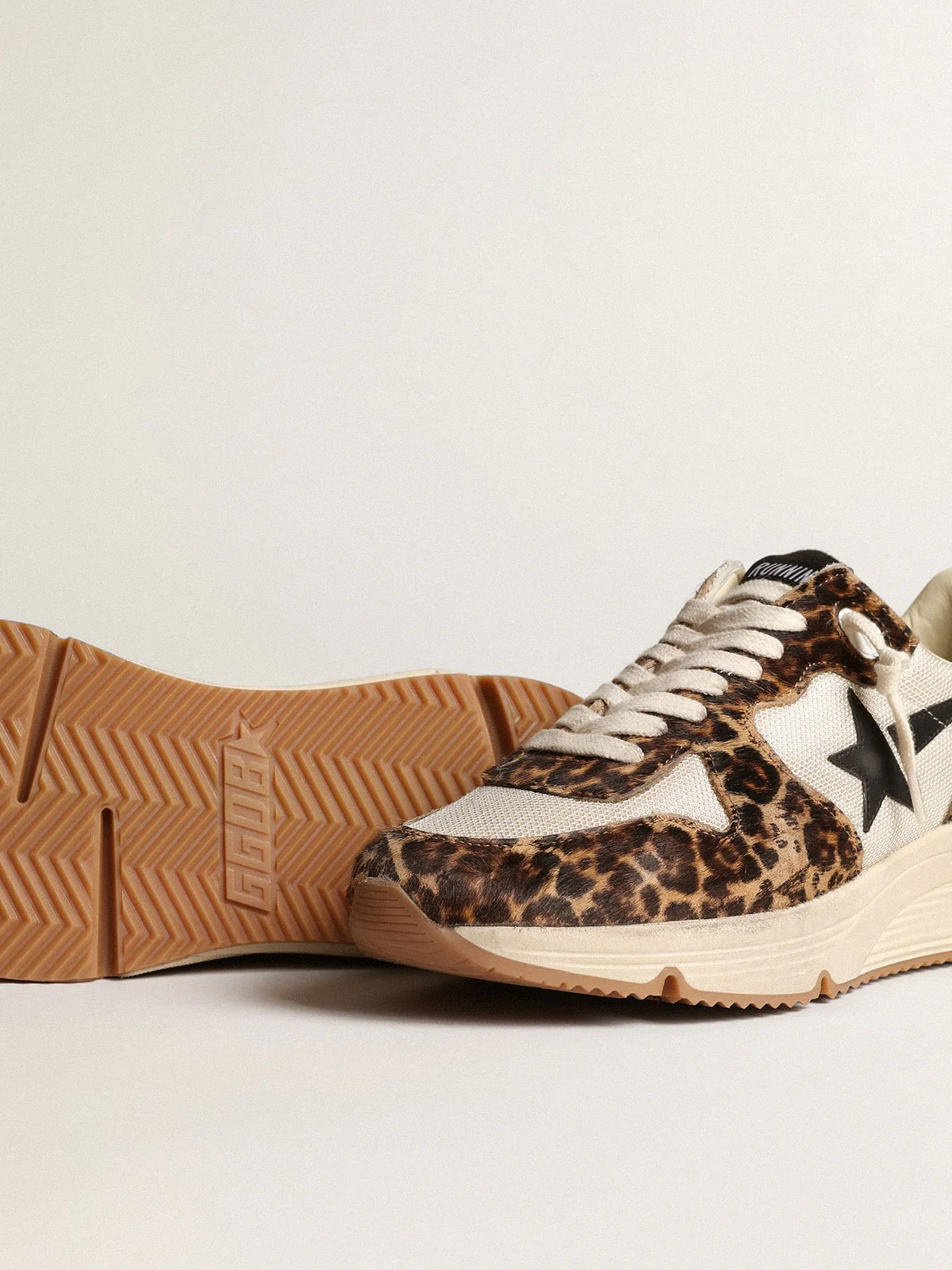 Women | Running Sole Cream-Colored Mesh with Pony Skin Inserts | Cream x Beige Brown Leo x Black - Image 5