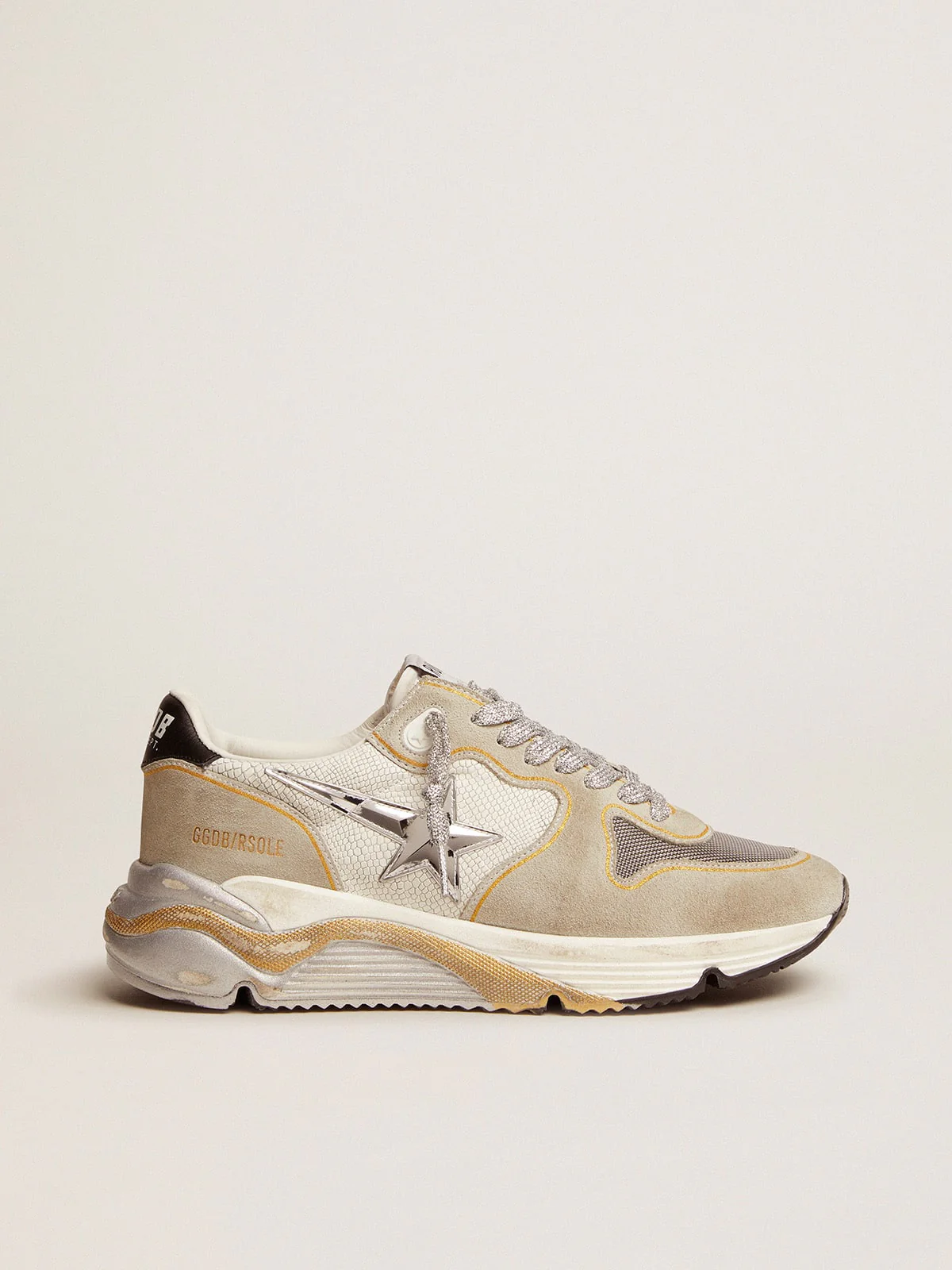 Women | Running Sole Ltd Sneakers Snake-Print Leather & Suede with Mesh Insert | White x Ice x Silver x Black - Image 5
