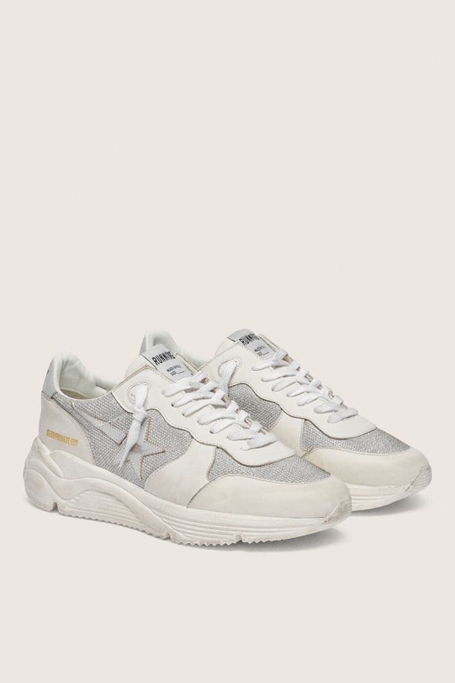 Women | Running Sole Mesh & Nubuck with Silver Metallic Leather Star | Optic White x Silver - Image 10