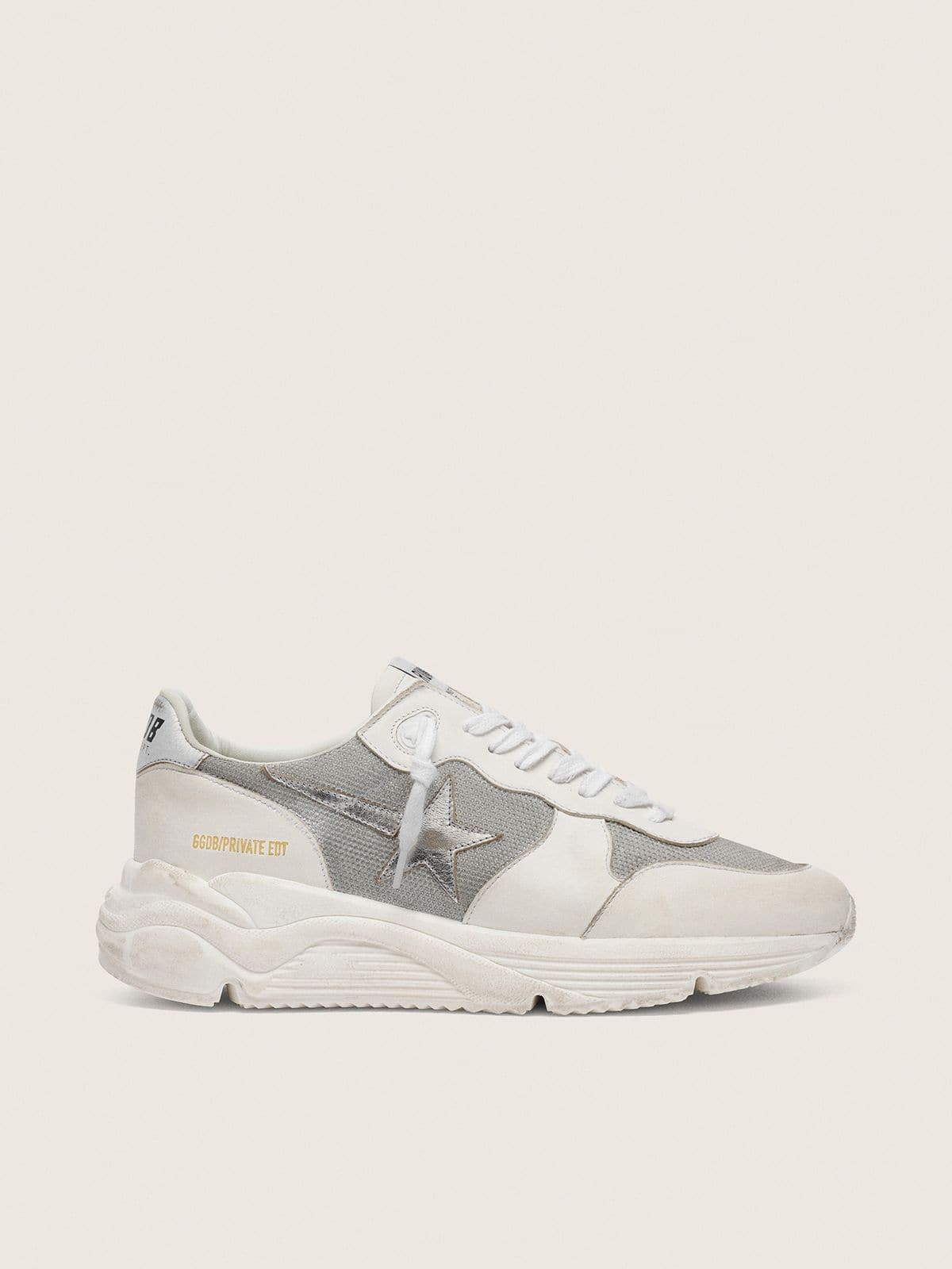 Women | Running Sole Mesh & Nubuck with Silver Metallic Leather Star | Optic White x Silver - Image 2