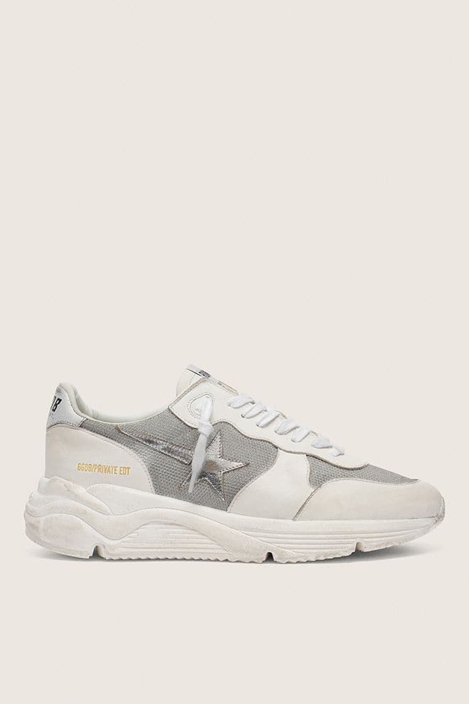 Women | Running Sole Mesh & Nubuck with Silver Metallic Leather Star | Optic White x Silver - Image 4
