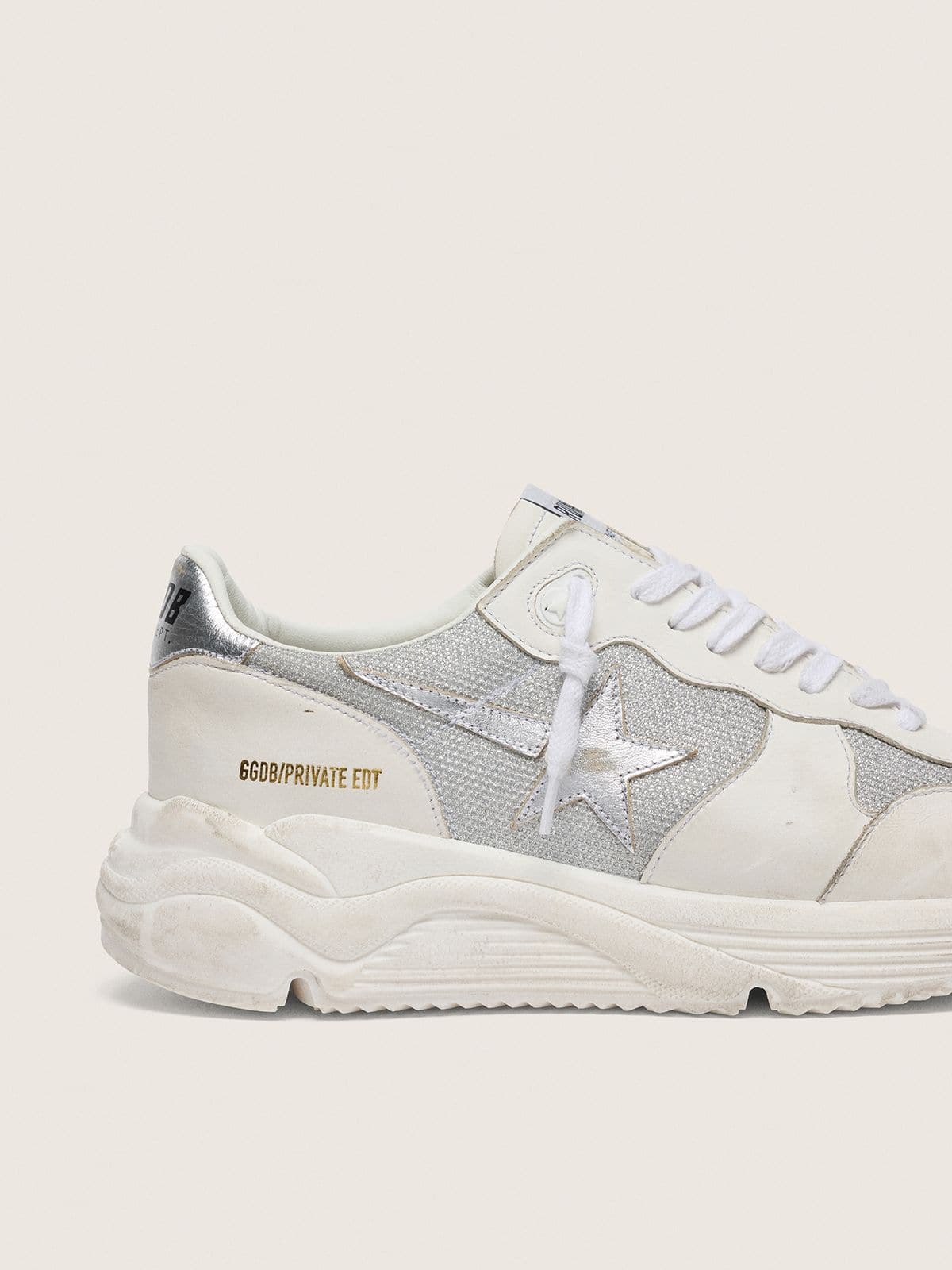 Women | Running Sole Mesh & Nubuck with Silver Metallic Leather Star | Optic White x Silver - Image 7
