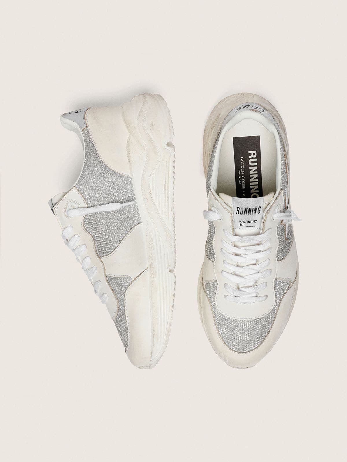 Women | Running Sole Mesh & Nubuck with Silver Metallic Leather Star | Optic White x Silver - Image 9