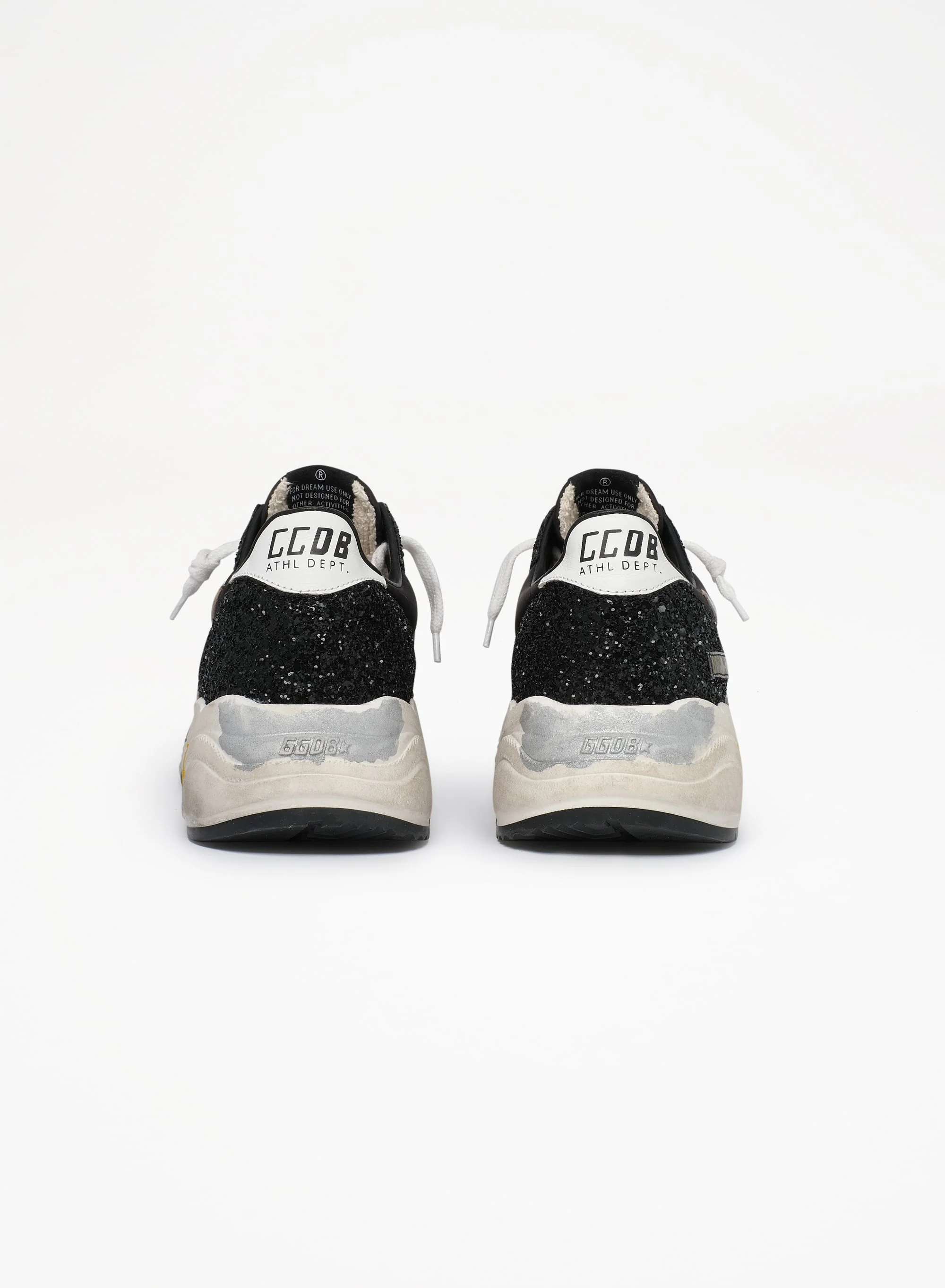 Women | Running Sole Sneakers Black Nylon & Glitter with Silver Star | Black x Silver - Image 9
