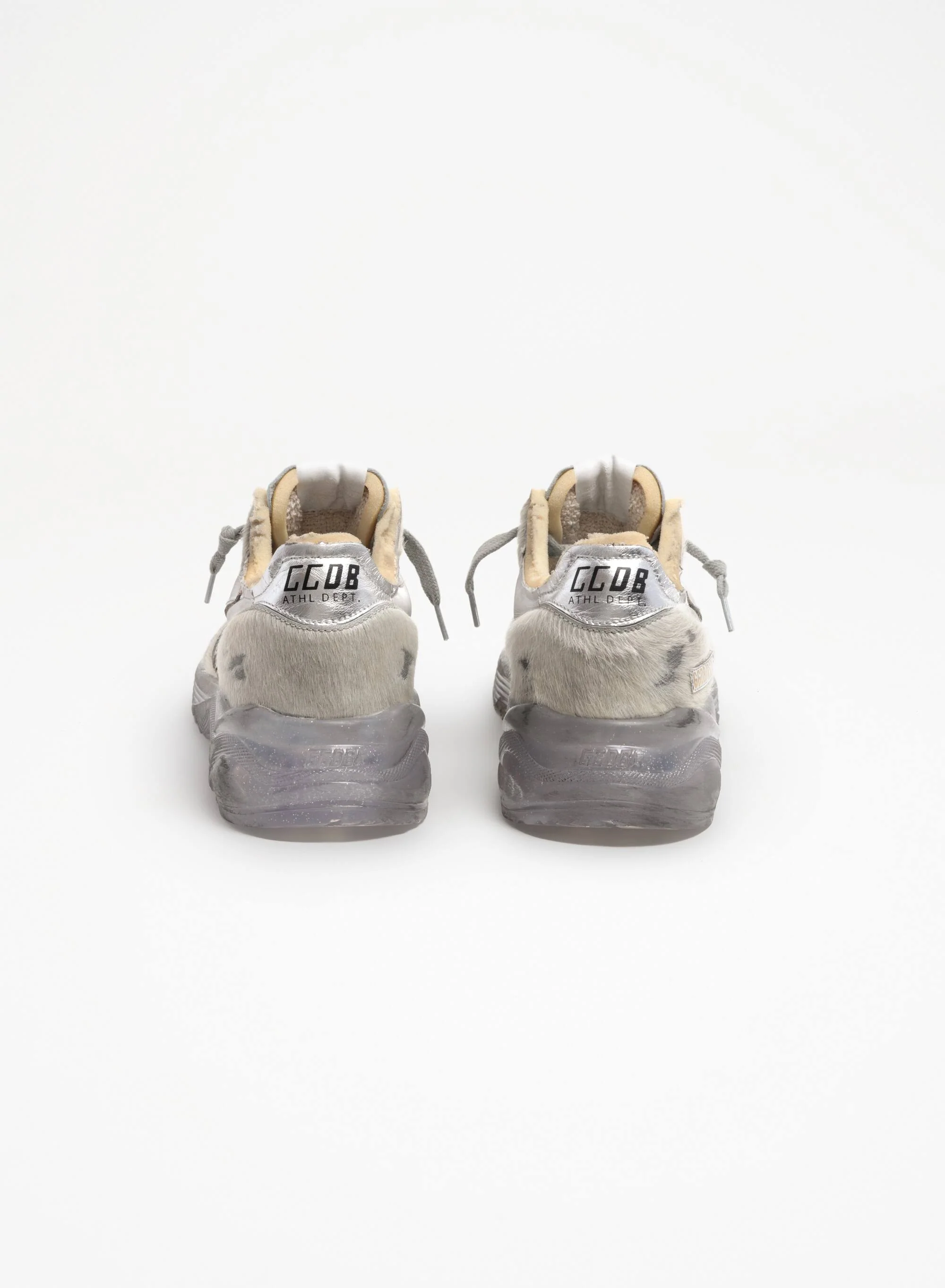 Women | Running Sole Sneakers White Nylon & Horsy with Laminated Star | White x Silver - Image 4
