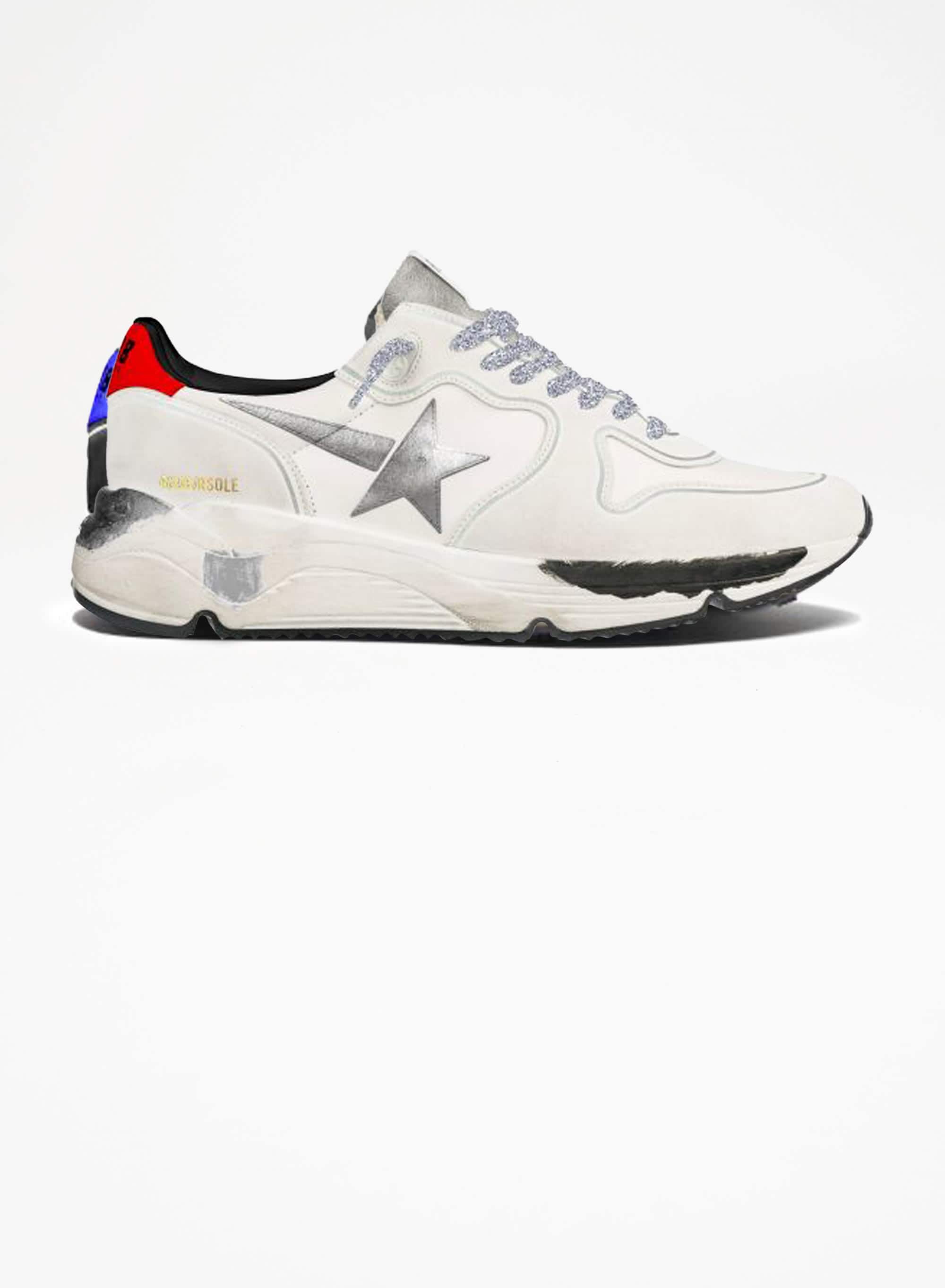 Women | Running Sole Sneakers with Red Heel Tab & Silver Star | White x Silver x Red - Image 3