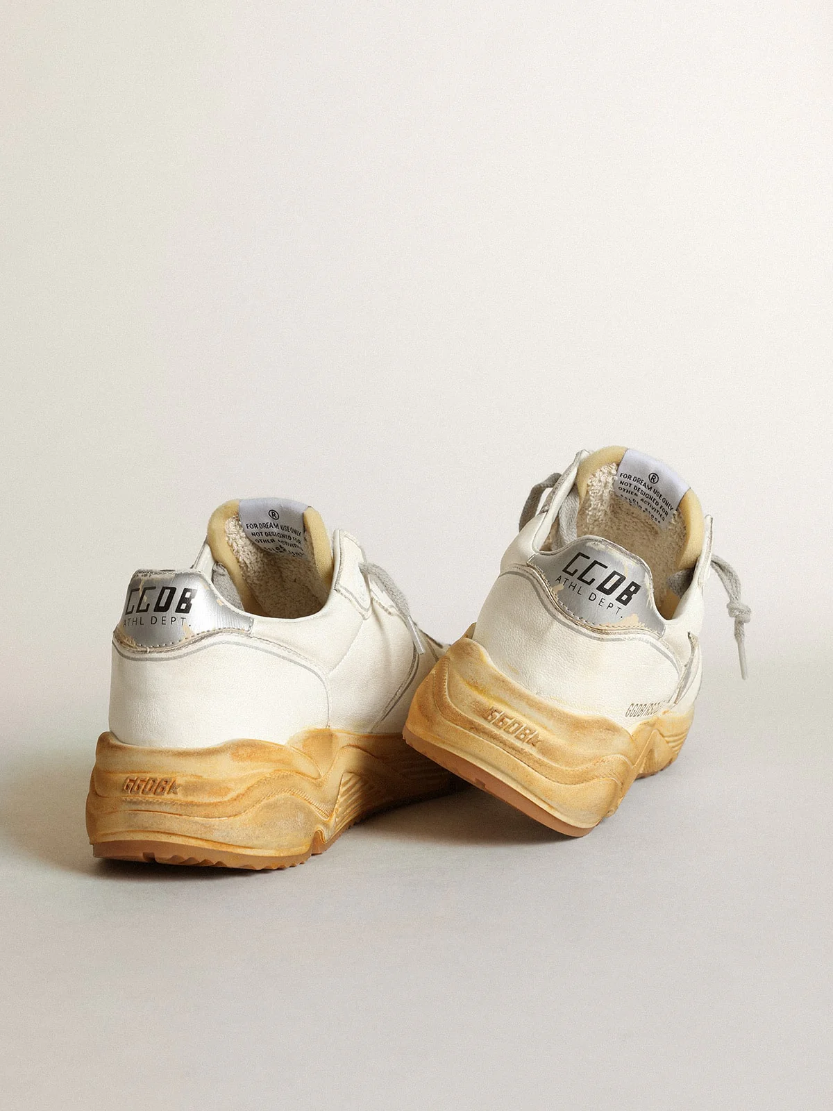 Women | Running Sole with Leather Star & Heel Tab with Silver Print | White x Silver x Beige - Image 7