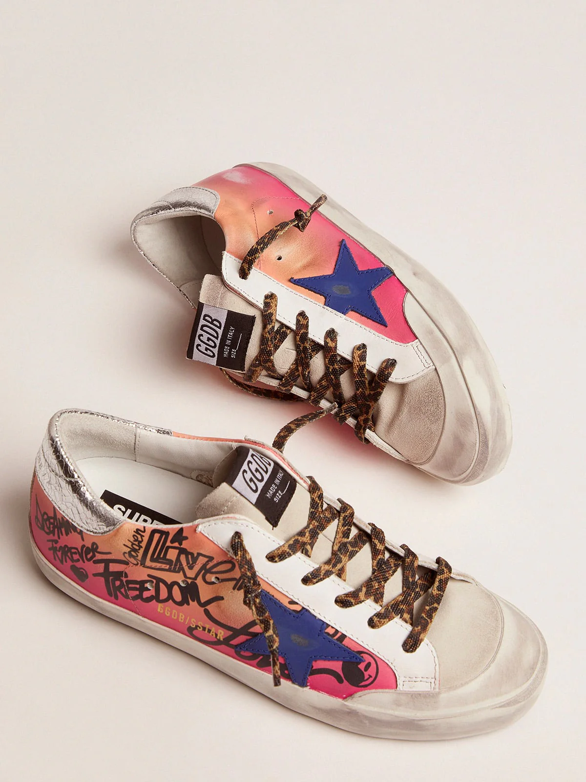 Women | Shaded Pink Super-Star Sneakers with Metallic Heel Tab | Pink Degrade x Ice x Blue x Silver - Image 5