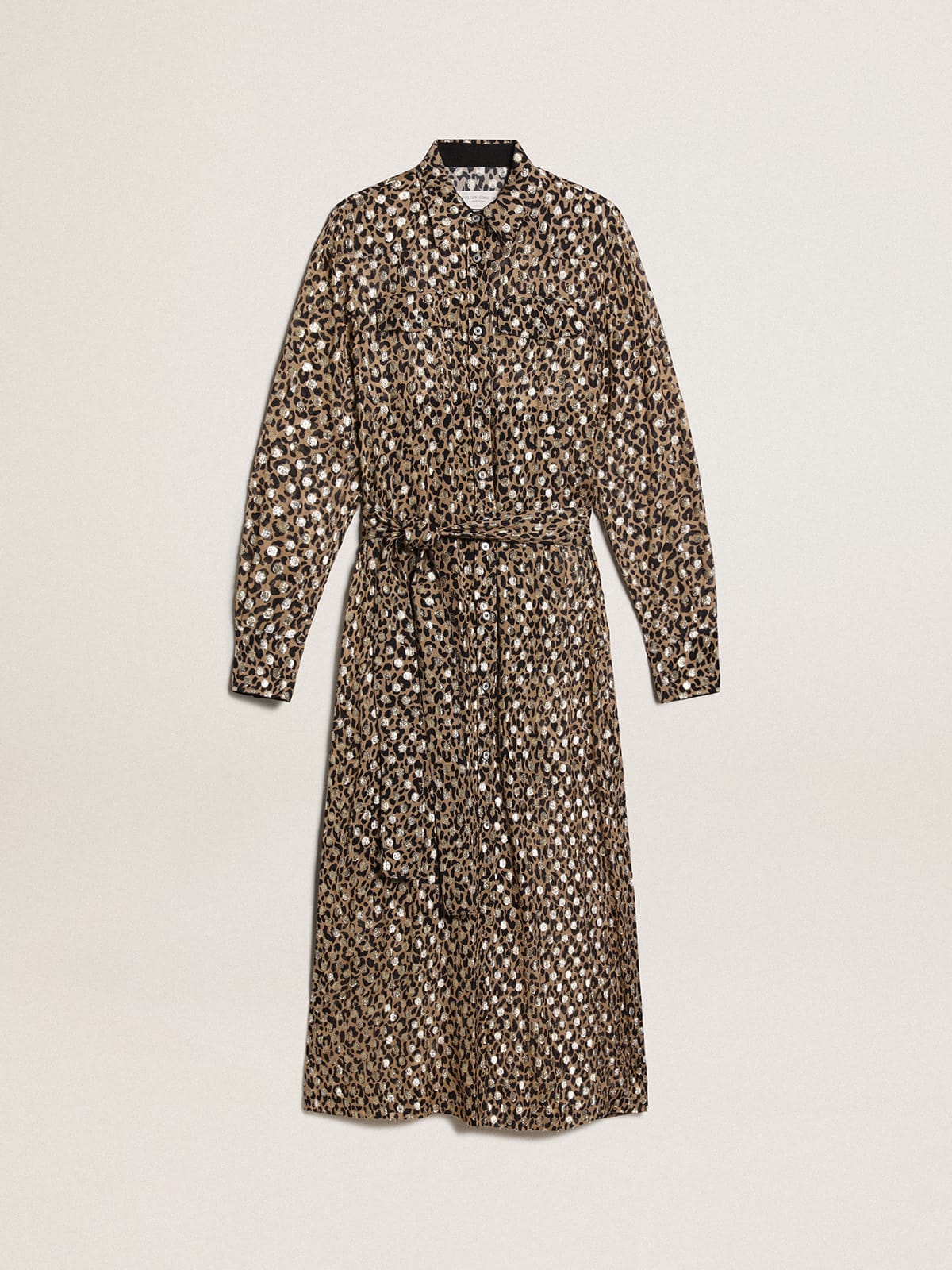 Women | Shirt Dress with Animal Print & Gold Fil Coupé | Tannin x Black x Gold - Image 7