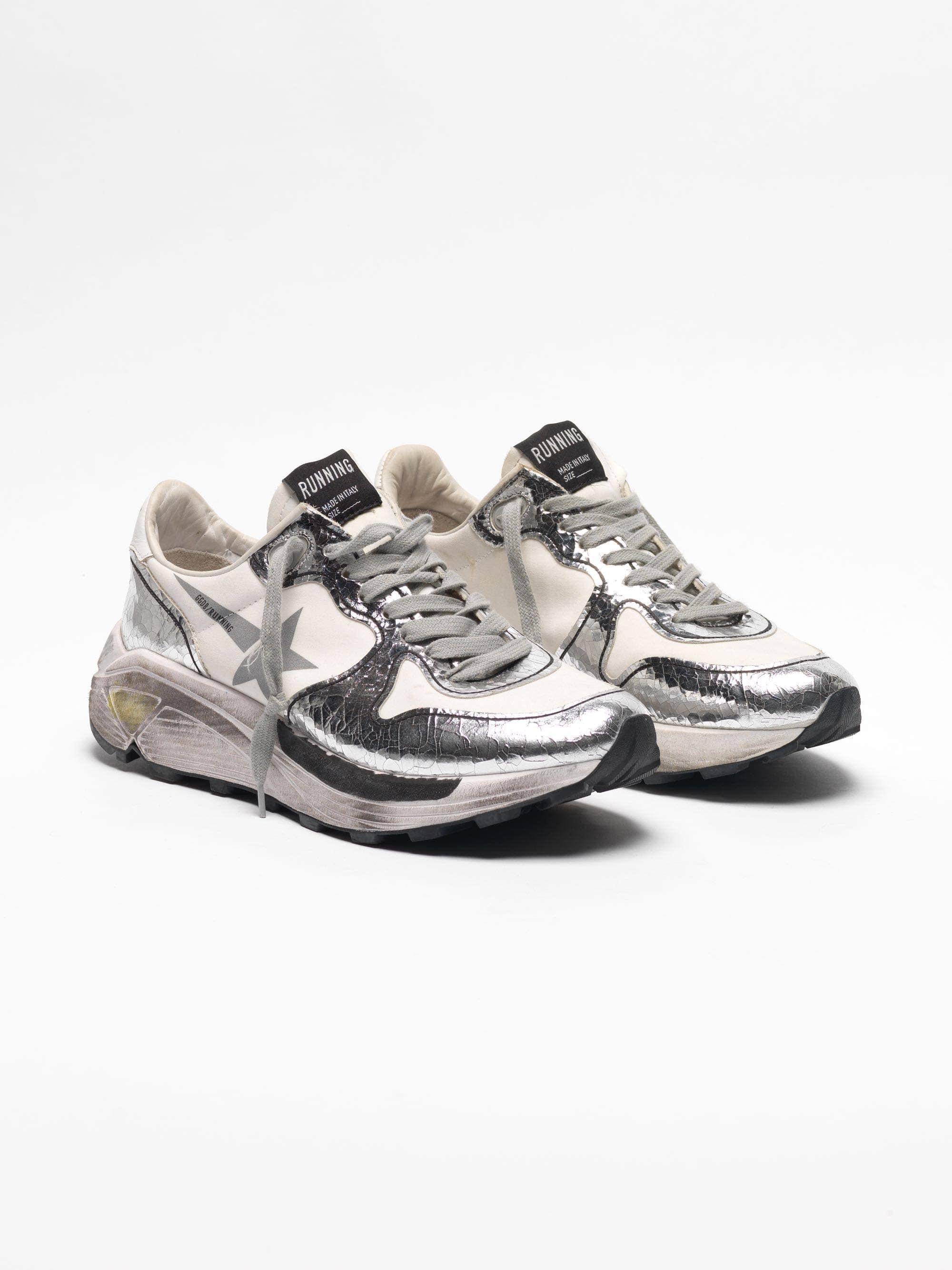 Women | Silver & White Running Sole Sneakers - Image 2