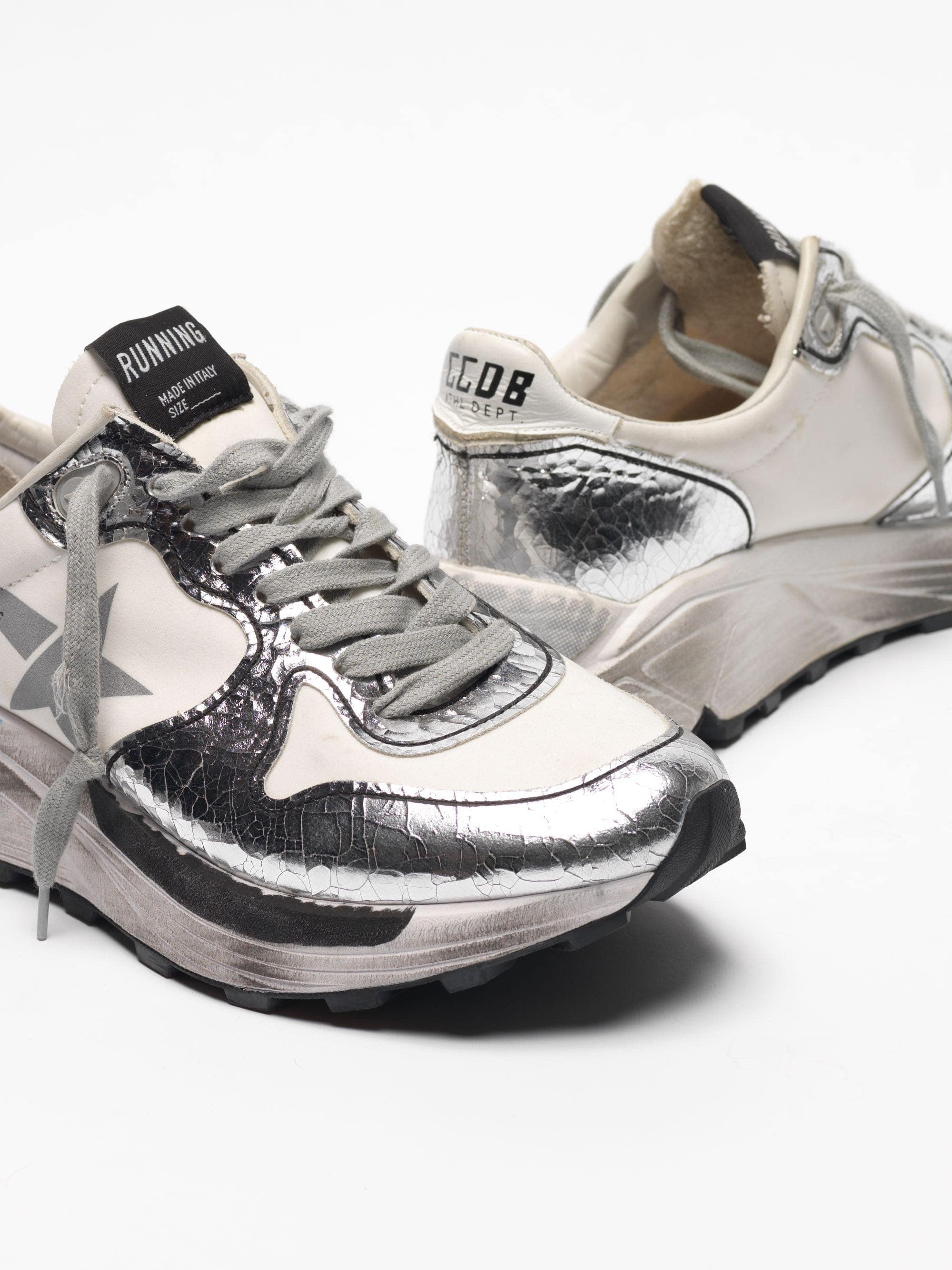 Women | Silver & White Running Sole Sneakers - Image 6
