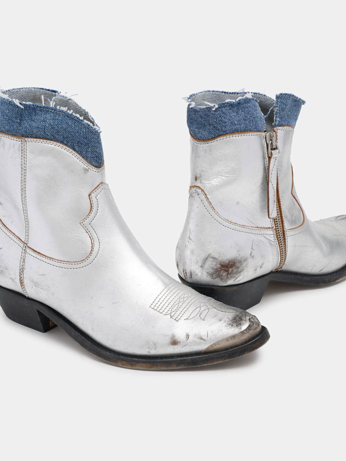 Women | Silver Boots with Denim Decoration - Image 5