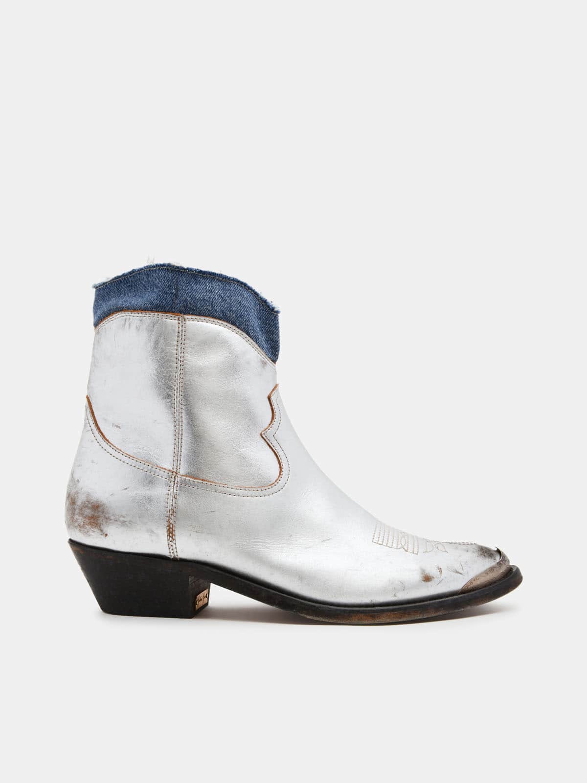Women | Silver Boots with Denim Decoration - Image 6