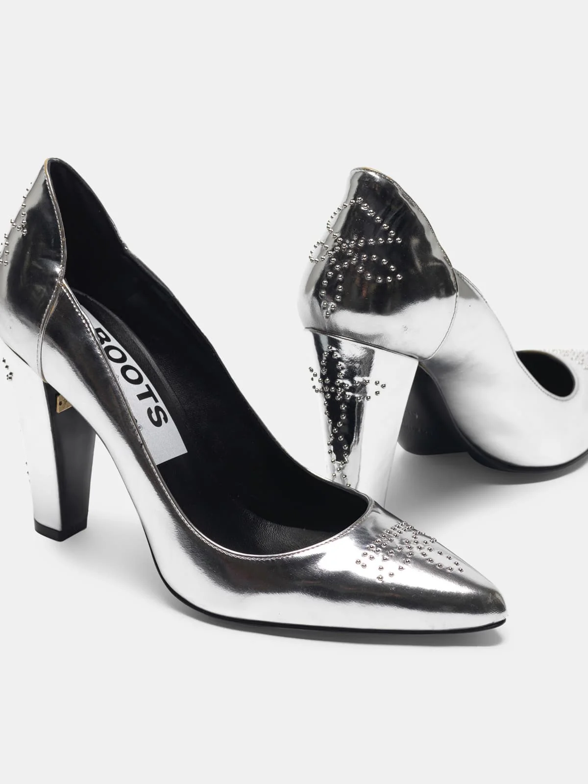 Women | Silver Mirror-Finish Gabrielle Pump with Studs - Image 2