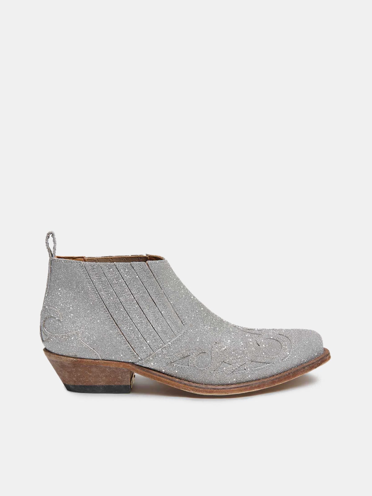 Women | Silver Santiago Low Ankle Boots with Glitter - Image 2