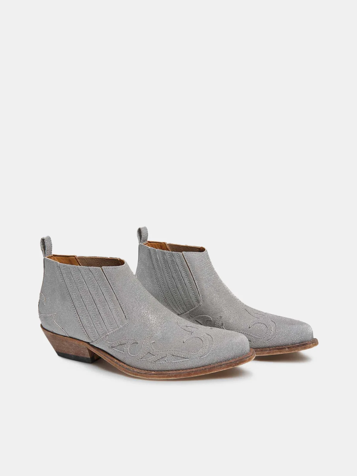 Women | Silver Santiago Low Ankle Boots with Glitter - Image 4