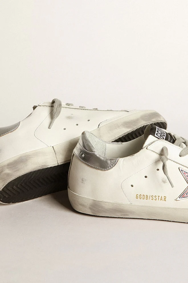 Women | Silver Star Super-Star Sneakers with Contrasting Stitching | White x Silver x Red Blue - Image 3