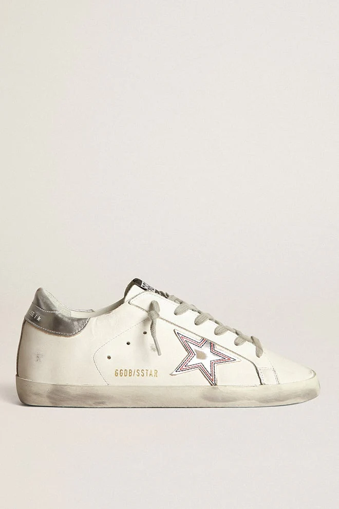 Women | Silver Star Super-Star Sneakers with Contrasting Stitching | White x Silver x Red Blue - Image 5