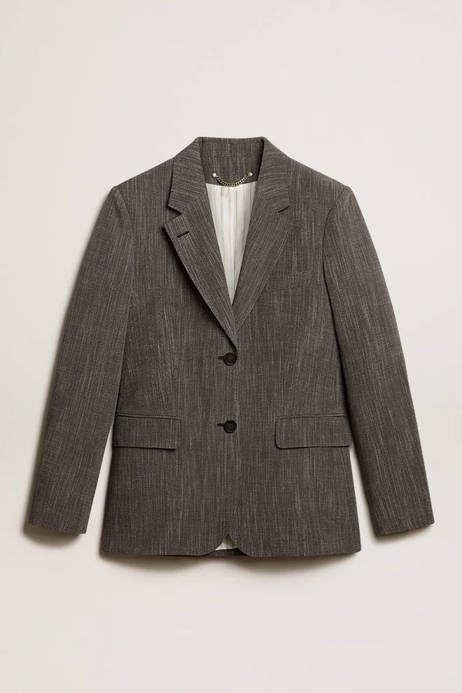 Women | Single-Breasted Wool Blend Jacket | Grey x White - Image 5