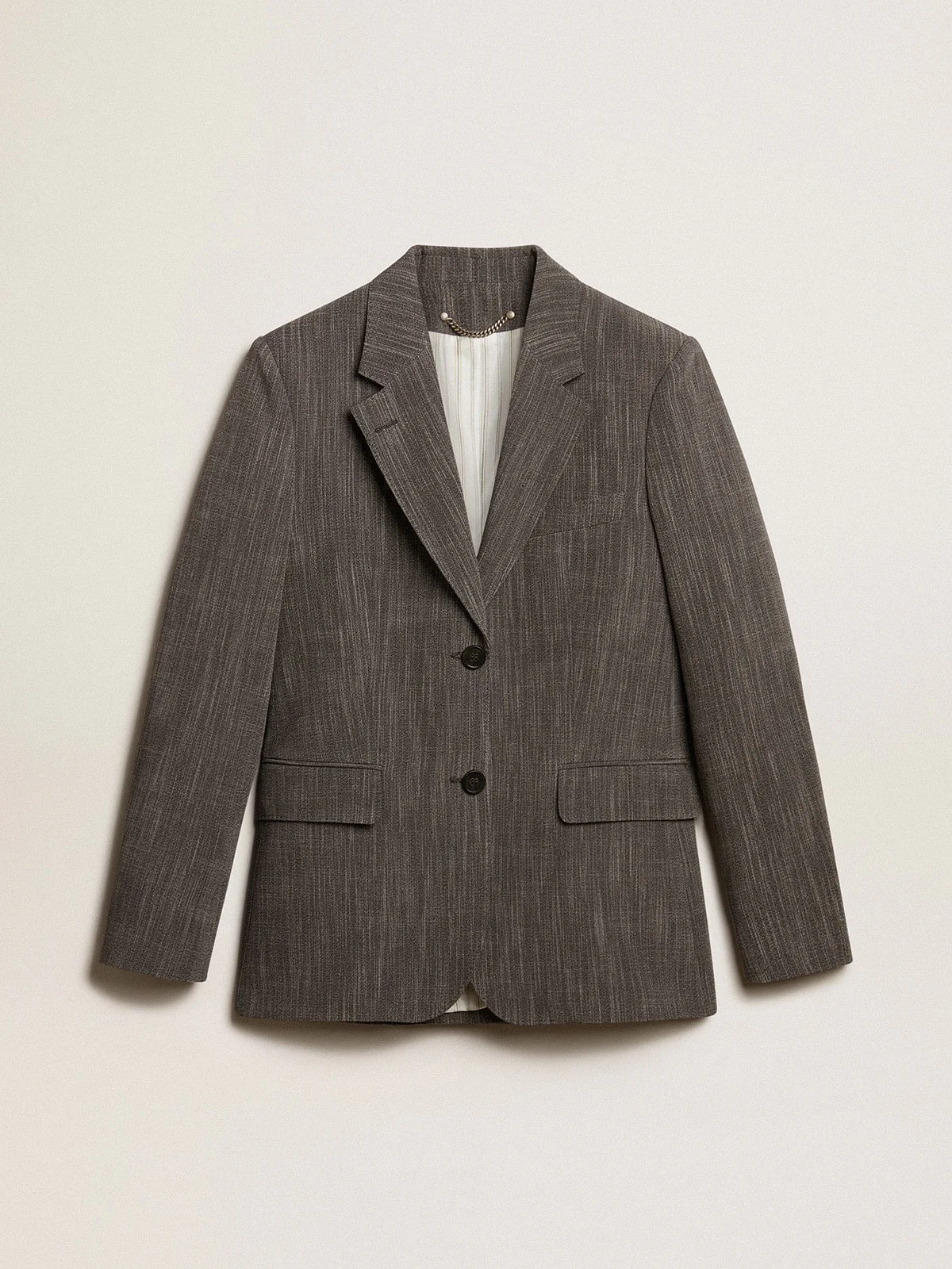 Women | Single-Breasted Wool Blend Jacket | Grey x White - Image 6