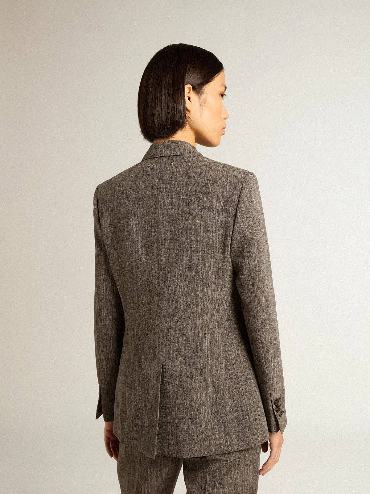 Women | Single-Breasted Wool Blend Jacket | Grey x White - Image 9