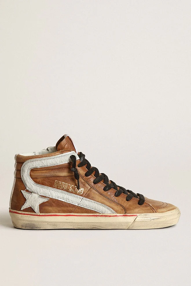 Women | Slide Cognac Leather & White Star & Flash | Cognac x White x Ice - Image 7