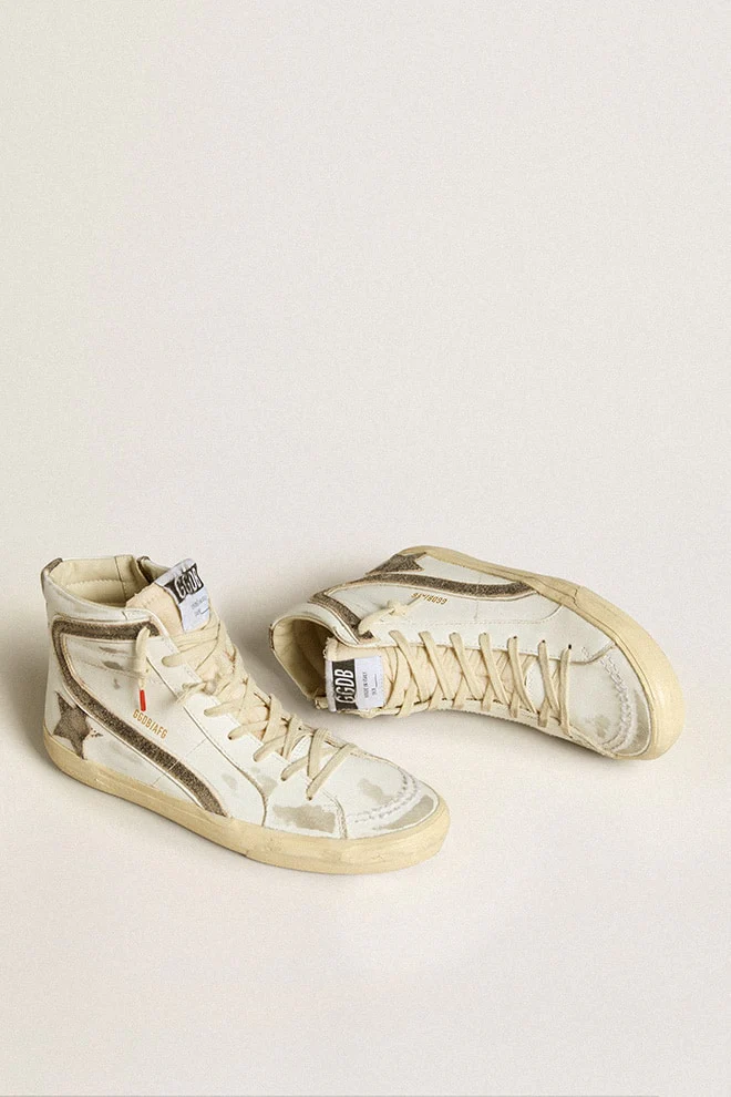 Women | Slide Lab White Leather with Star & Flash Brown Suede | White x Black - Image 3