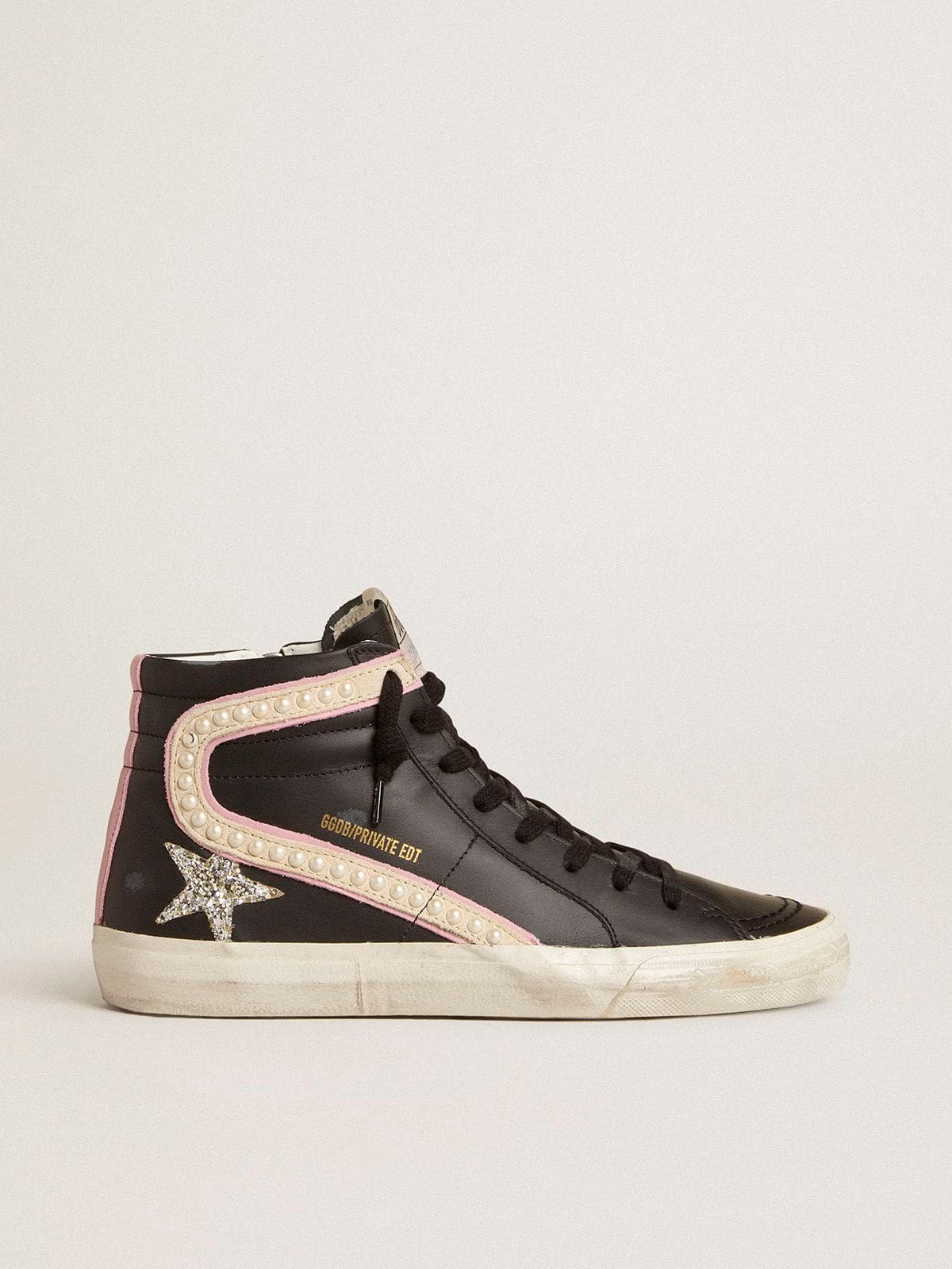 Women | Slide Ltd with Platinum Glitter Star & Suede Flash with Pearls | Black x Platinum x Beige x Antique Pink - Image 6