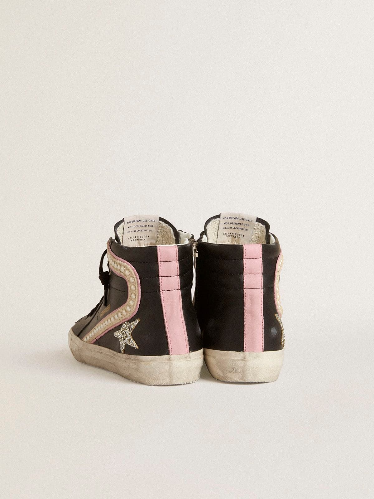 Women | Slide Ltd with Platinum Glitter Star & Suede Flash with Pearls | Black x Platinum x Beige x Antique Pink - Image 7