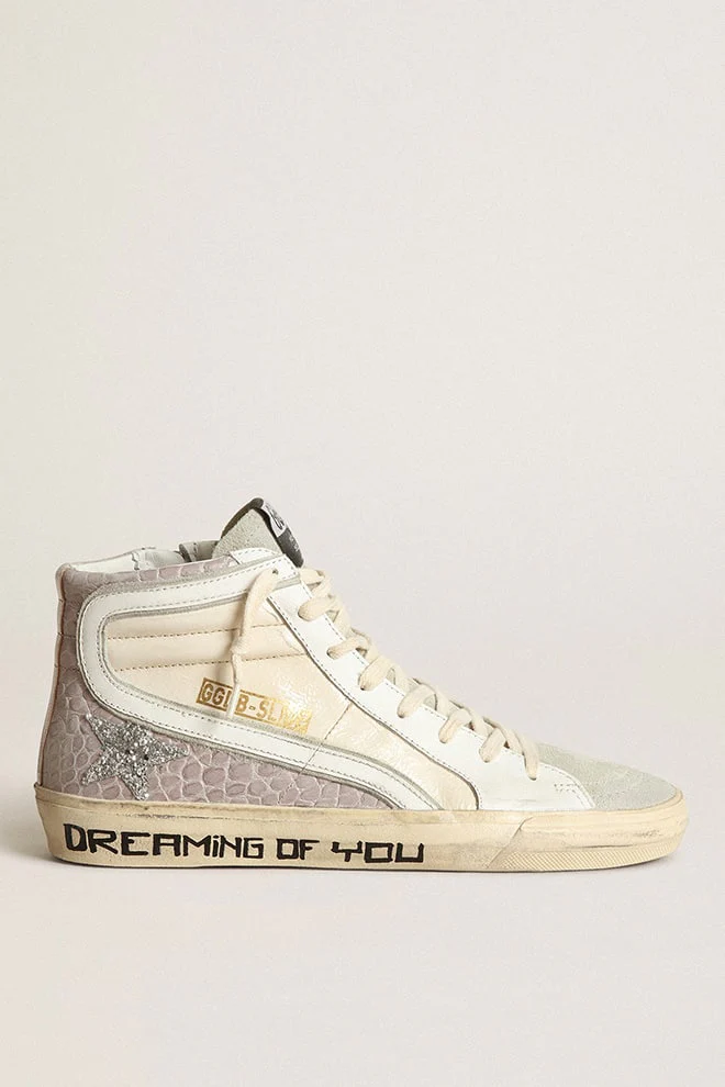 Women | Slide Naplak & Croc-Print Leather with Glitter Star & White Flash | Cream x Dust Pink x Ice x Silver x White - Image 10