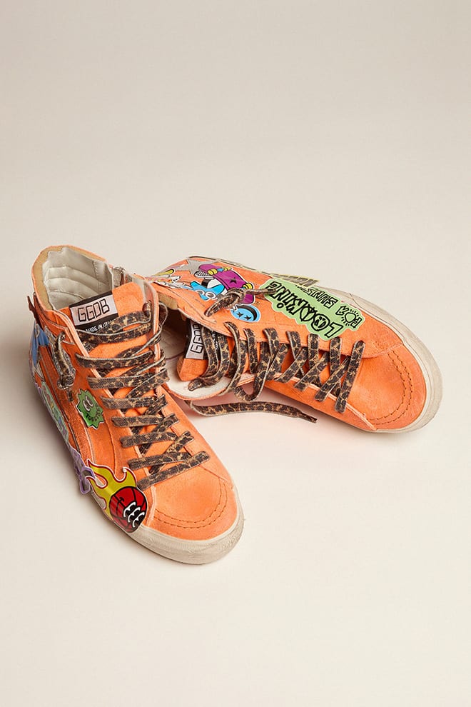 Women | Slide Orange Suede with Multicolor Prints | Orange x Silver - Image 6
