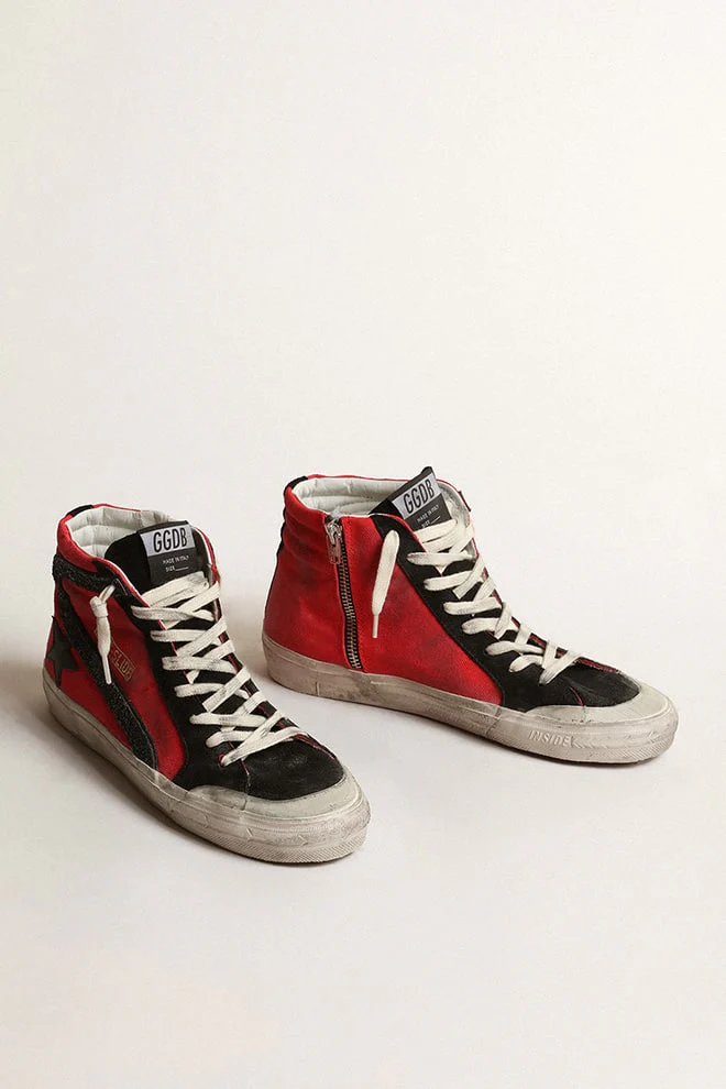 Women | Slide Red Leather with Black Star | Red x Black - Image 3