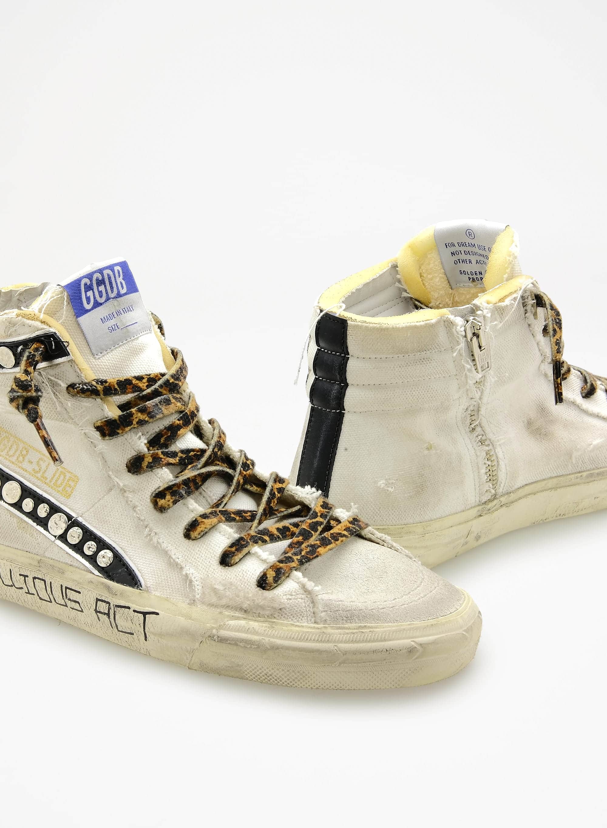 Women | Slide Sneakers Canvas with Decorative Studs | White x Ice x Orange Fluo x Black - Image 4