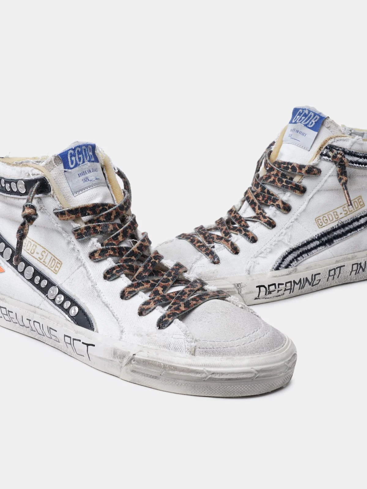 Women | Slide Sneakers Canvas with Decorative Studs | White x Ice x Orange Fluo x Black - Image 7