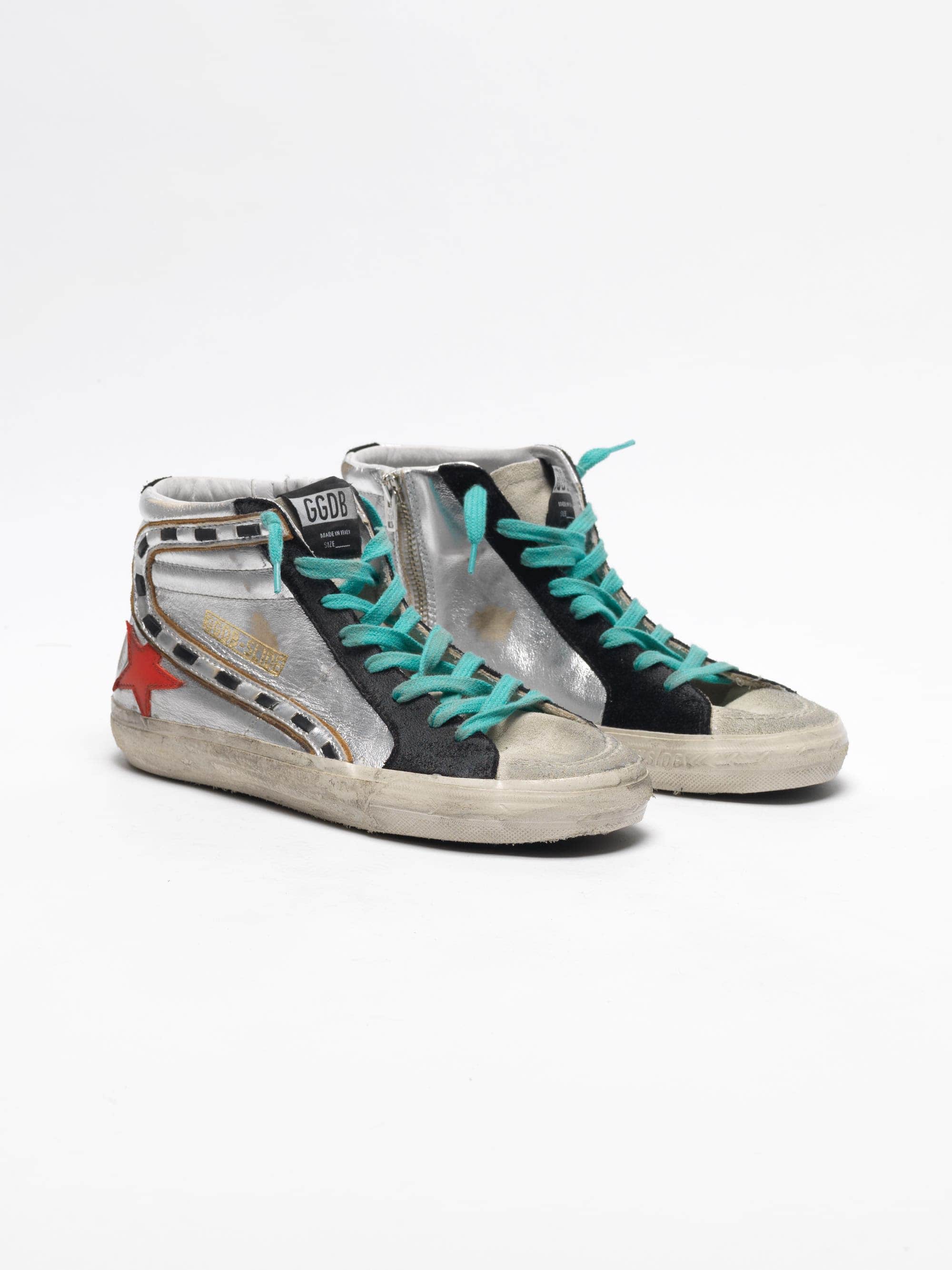 Women | Slide Sneakers Silver Laminated Leather with Red Star - Image 5