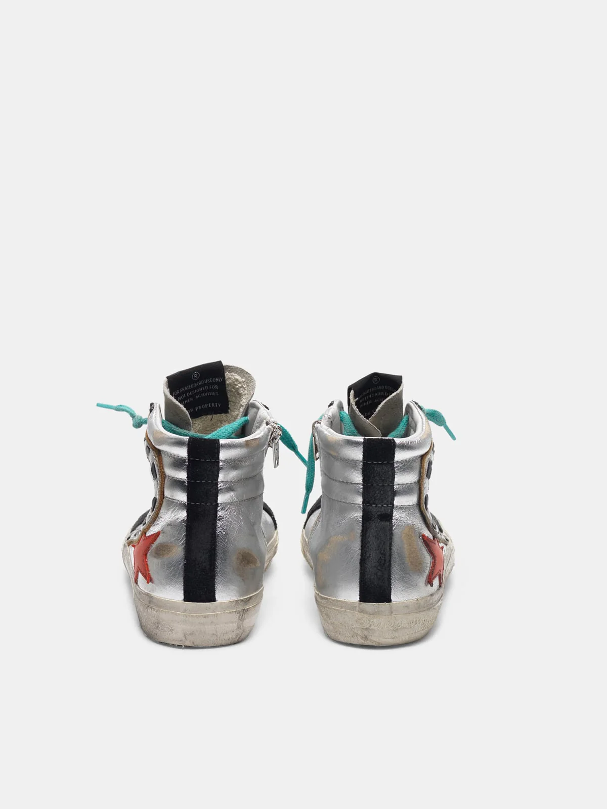 Women | Slide Sneakers Silver Laminated Leather with Red Star - Image 8